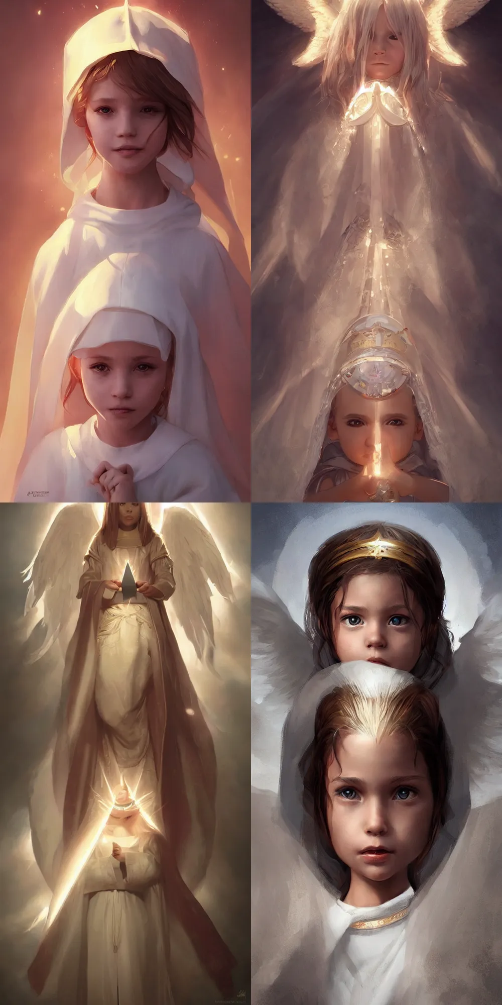 Prompt: portrait of a holy angelic pope little girl, heavenly rays, art by artgerm and greg rutkowski and sakimichan, trending on artstation