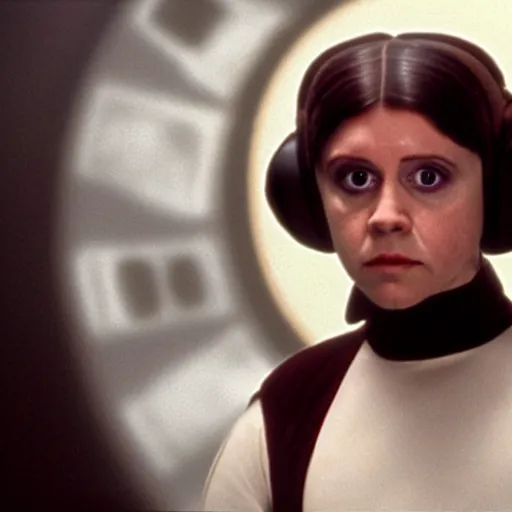 Prompt: mark Hamill dressed as princess Leia, movie still, cinematic