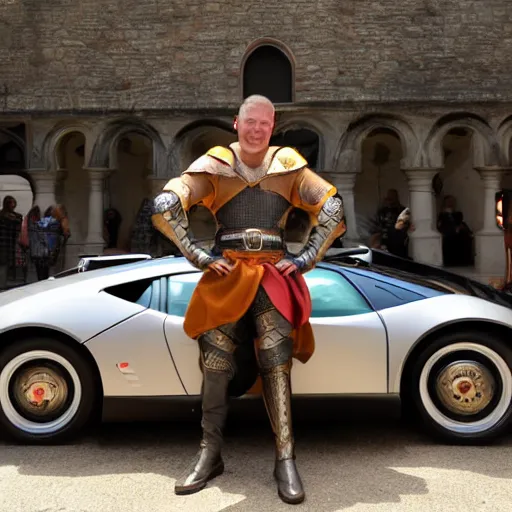 Image similar to archer from medieval times sitting on top of a lambo