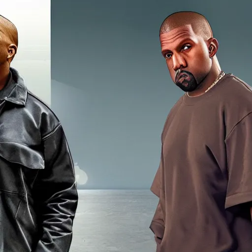 Image similar to kanye west and eminem in gta 5 real life, hyper realistic, realistic, 4 k, 8 k uhd, intricate details, detailed, great detail