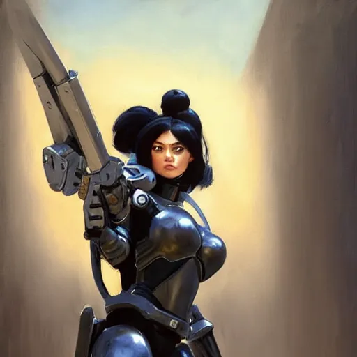 Image similar to greg manchess portrait painting of partially armored battle angel alita as overwatch character, medium shot, asymmetrical, profile picture, organic painting, sunny day, matte painting, bold shapes, hard edges, street art, trending on artstation, by huang guangjian, gil elvgren, ruan jia, greg rutkowski, gaston bussiere