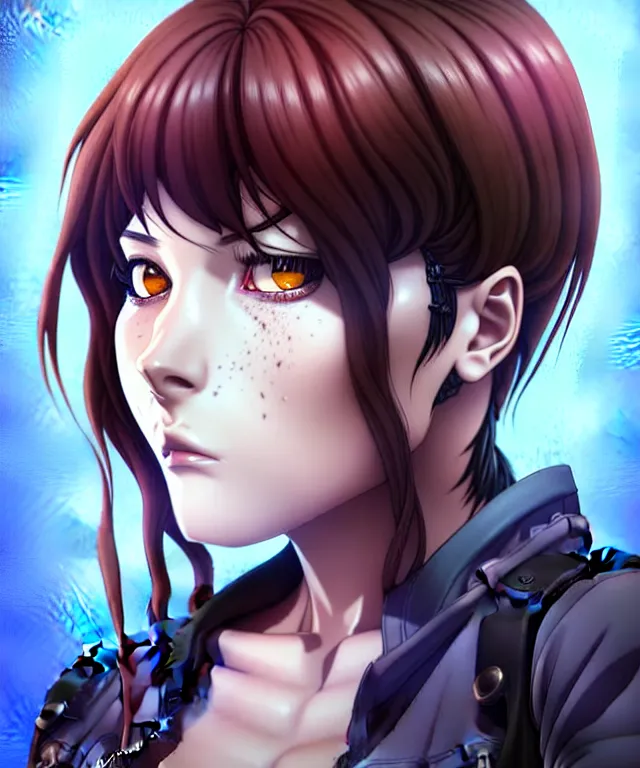 Image similar to a portrait of revy from black lagoon manga, symmetrical eyes, symmetrical face, art by lois van baarle and loish and ross tran and rossdraws and sam yang and samdoesarts and artgerm, digital art, highly detailed, intricate, sharp focus, trending on artstation hq, deviantart, unreal engine 5, 4 k uhd image