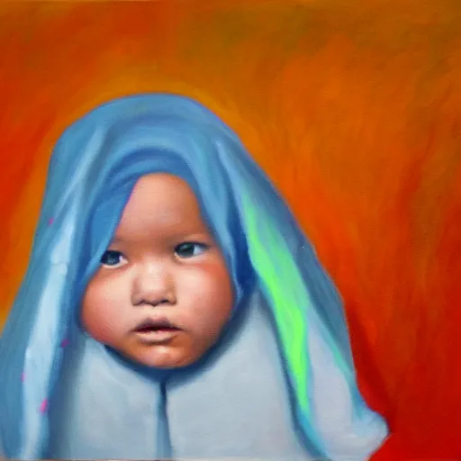 Image similar to every child's worst fear, oil on canvas,