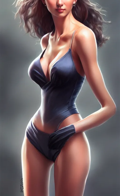 Image similar to full body photo of a gorgeous young woman in the style of stefan kostic, realistic, sharp focus, 8k high definition, insanely detailed, intricate, elegant, art by stanley lau and artgerm