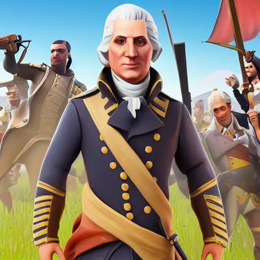 Prompt: george washington in fortnite, character render, full body shot, highly detailed, in game render