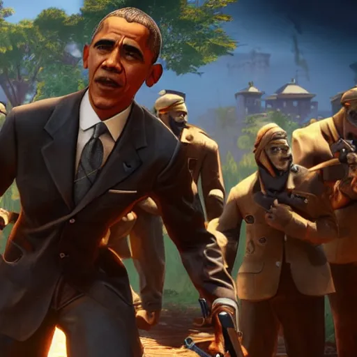 Image similar to Obama as Edward Richtofen in the der eisendrache Easter egg cutscene, black ops 3 zombies