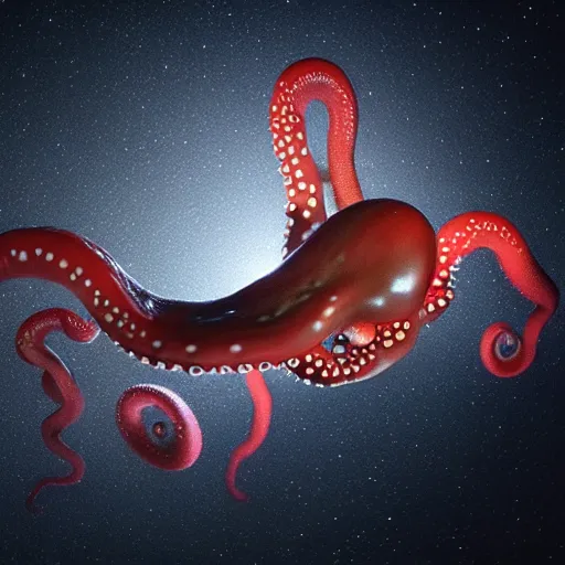 Prompt: hyperrealism simulation of parallel universe octopuses floating in deep space in surreal scene from art house movie from future by caravaggio rendered in blender and octane render