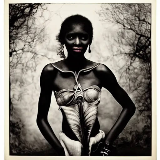 Image similar to afro vampire woman photographed by sally mann, vogue magazine