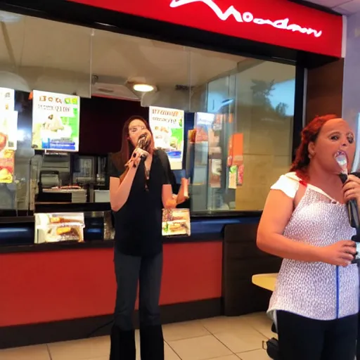 Prompt: Shata singing in a McDonald's