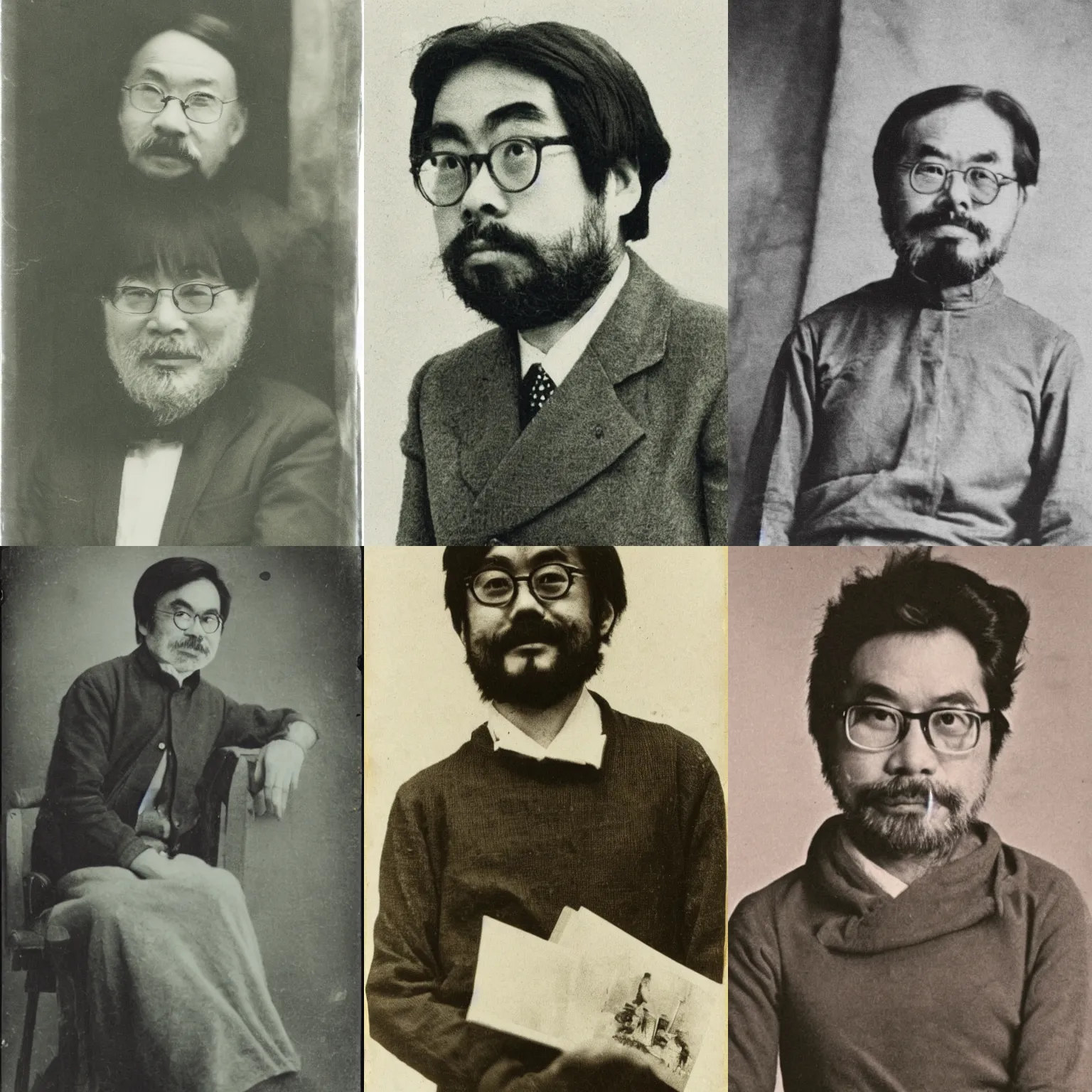 Prompt: old daguerrotype photograph of Hayao Miyazaki