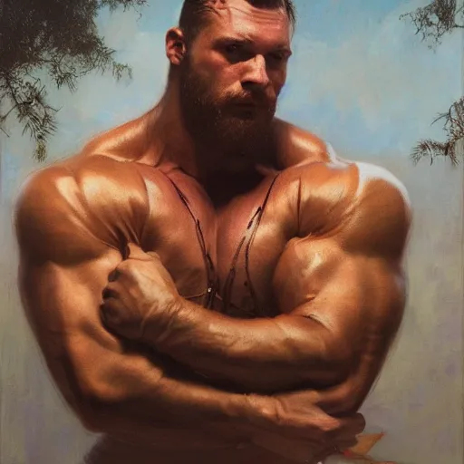 Prompt: handsome portrait of a wrestler guy bodybuilder posing, war hero, wrestling singlet, radiant light, caustics, by gaston bussiere, bayard wu, greg rutkowski, giger, maxim verehin