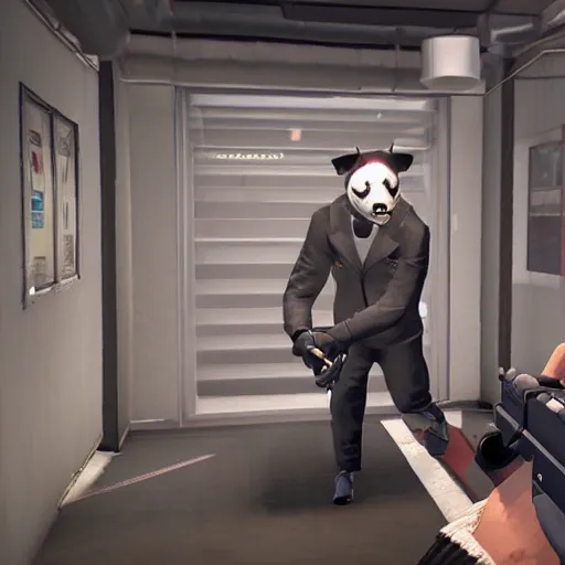 Image similar to Screenshot from the PC game Payday: The Heist demonstrating the fursuit unlock