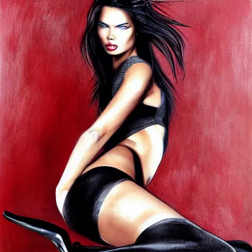 Image similar to adriana lima wearing wolford tights and loubouton heels, an ultrafine detailed painting, centered full body, featured on deviantart, fantasy art, detailed painting, anime