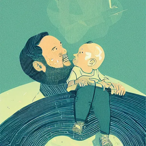 Image similar to a son admiring his father, joyful, illustration by victo ngai, studio muti, malika favre