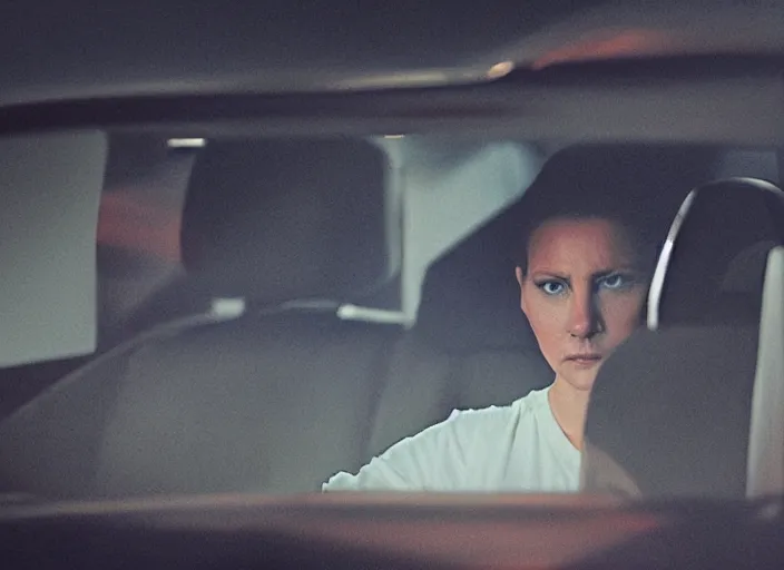 Prompt: determined woman driving a car, cinematography by Denis Villeneuve, watercolors by John James Audubon, shot for IMAX, mood lighting, depth of field, interior shot