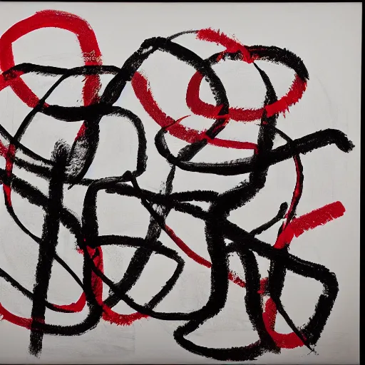 Image similar to ( dancers dancing dance ) curves ( black white red ) ( big circle ) twombly breathtaking piece museum of modern art new york