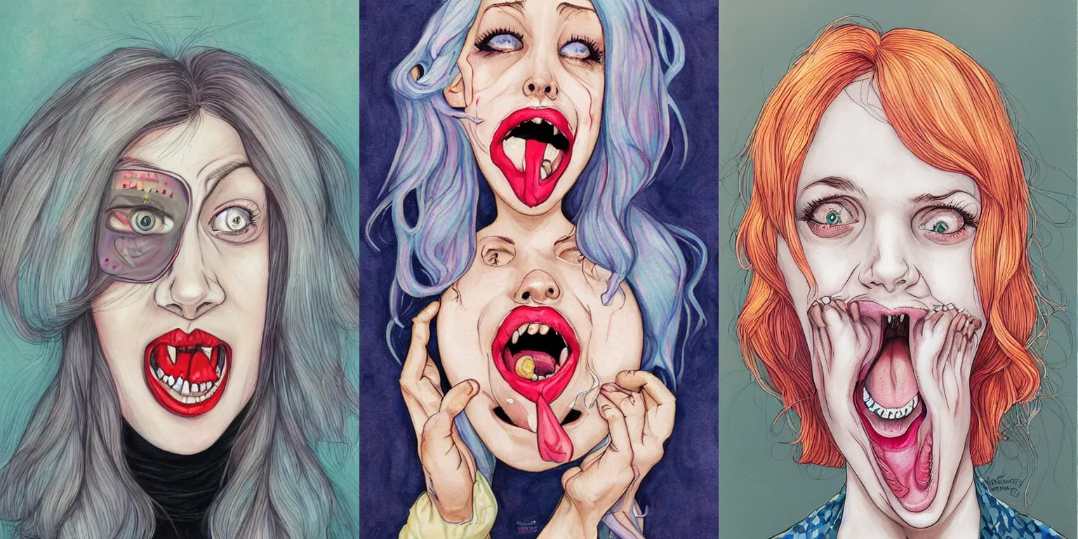 Prompt: extremely derpy silly girl sticking out tongue, created by Martine Johanna