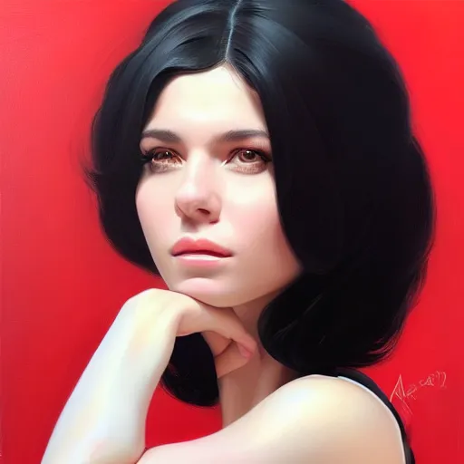 Image similar to a portrait of a very beautiful woman in a spacesuit, Alexandria\'s genesis, shoulder-length black hair, bored, illustration, soft lighting, soft details, painting oil on canvas by mark arian by artgerm, trending on artstation, 4k, 8k, HD