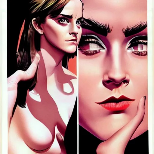 Image similar to emma watson flying in sky Heavy Contour makeup look eye shadow smokey eyes fashion model face by artgem by brian bolland by alex ross by artgem by brian bolland by alex rossby artgem by brian bolland by alex ross by artgem by brian bolland by alex ross