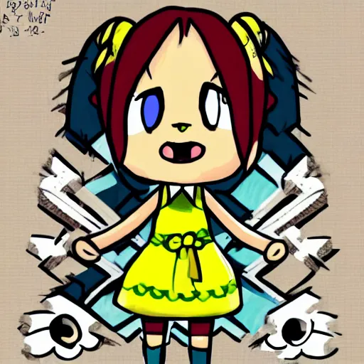 Prompt: a digital drawing of Isabelle from Animal Crossing in a style of emo/scene drawing, low quality, trending on artstation