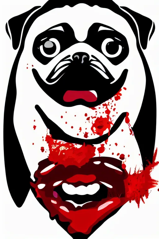 Image similar to Evil pug, sticker, blood thirsty, blood, evil, colorful, illustration, highly detailed, simple, smooth and clean vector curves, no jagged lines, vector art, smooth