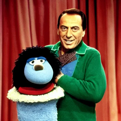 Prompt: silvio berlusconi as a special guest of sesame street, 8 0 s photo