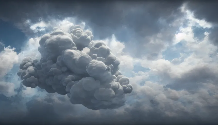 Image similar to Volumetric Puffy Cloud, Photorealistic Rendering, Octane, Redshift, Volumetric Light, Subsurface Scattering, 4k, Hyperrealistic, Hyperdetailed, Smooth Gradients, Particle Simulation
