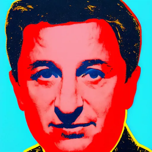 Prompt: volodymyr oleksandrovych zelensky president of ukraine. face like in his photographs. intricate sticker design by andy warhol
