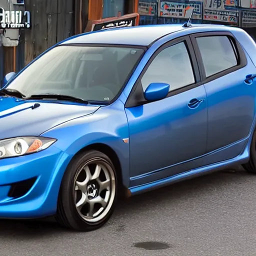 Image similar to blue grey Mazda Mazdaspeed3 2008 generation 1 in Fast and Furious Tokyo Drift screen cap still