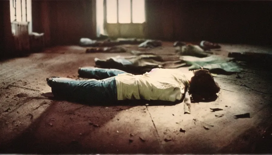 Prompt: a 7 0 s film still from a horror movie of a dead body in an old church, kodachrome, cinecolor, cinestill, film grain, film texture, retro, cinematic, high resolution, photorealism,