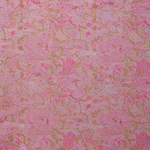 Prompt: A light pink tapestry with a Japanese floral pattern.