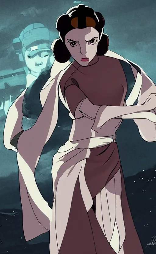 Image similar to Princess Leia, dramatic lighting, anime, style of Satoshi Kon,