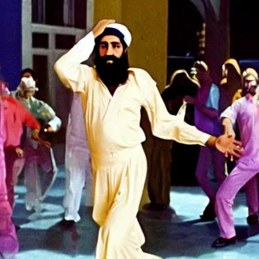 Image similar to A still of Osama Bin Laden in Saturday Night Fever