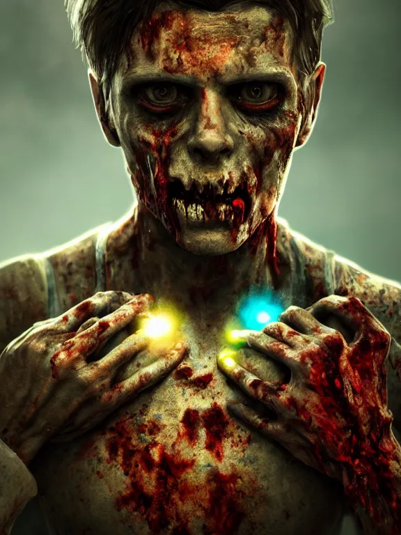 Prompt: portrait art of zombie 8k ultra realistic , lens flare, atmosphere, glow, detailed,intricate, full of colour, cinematic lighting, trending on artstation, 4k, hyperrealistic, focused, extreme details,unreal engine 5, cinematic, masterpiece