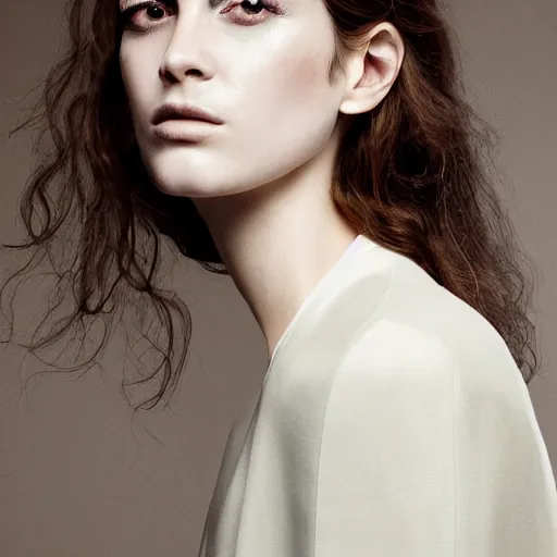 Image similar to a muted colors natural make-up portrait photograph, editorial story, American Vogue, editorial photographer by Peter Gehrke