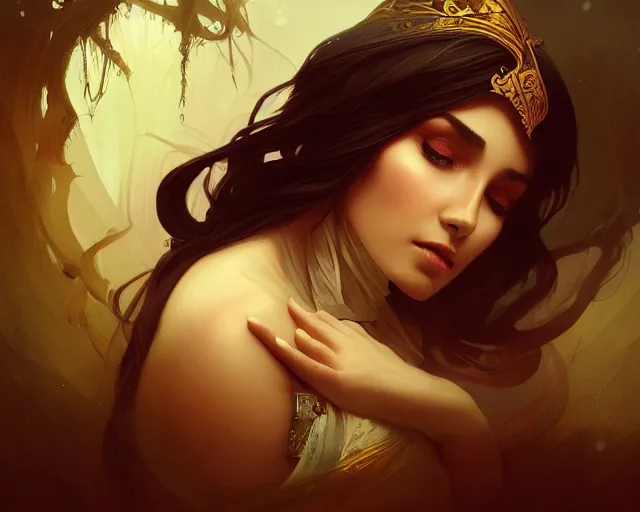 Image similar to photography of ebru sidar, deep focus, d & d, fantasy, intricate, elegant, highly detailed, digital painting, artstation, concept art, matte, sharp focus, illustration, hearthstone, art by artgerm and greg rutkowski and alphonse mucha