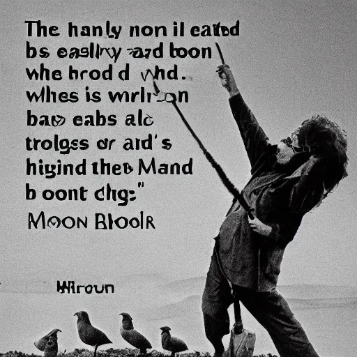 Prompt: the worlds not easy the blind man said turns on nothing but money and dread dogs been scratching at the door all night long neck birds flying out of the moon light