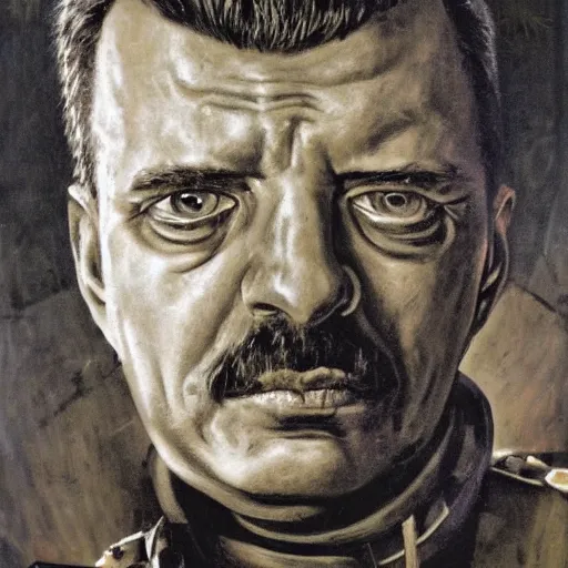 Image similar to Portrait of Igor Ivanovich Strelkov while he is calling for total war, photo-realistic, 2K, highly detailed, bodyhorror by H.R.Giger, tends to have fractal structure