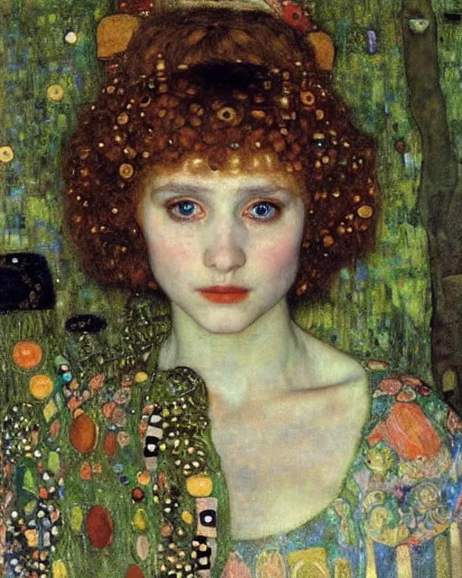 Image similar to an elf princess by Gustav Klimt and edgar maxence