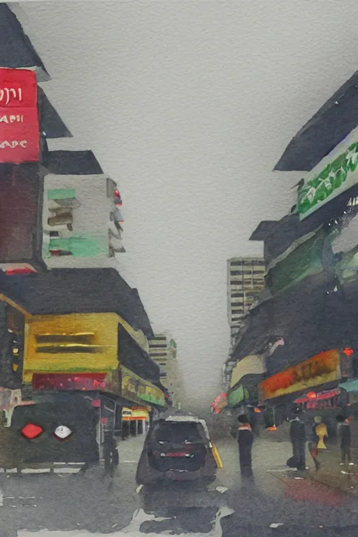 Prompt: a watercolor depicting a singapore geylang, gloomy weather, high contrast, smooth, by joseph zbikowicz, 8 k