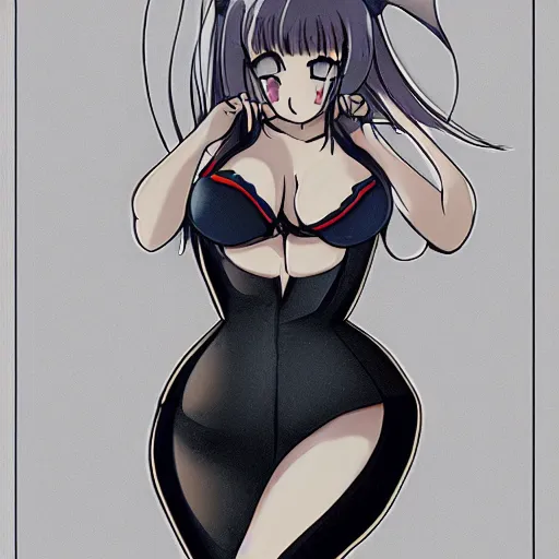 Image similar to an anime drawing of an extremely curvy girl featured on pixiv, booru