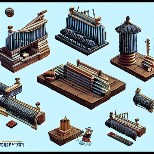 Image similar to isometric pipe organ video game concept art, unique, organic, award winning