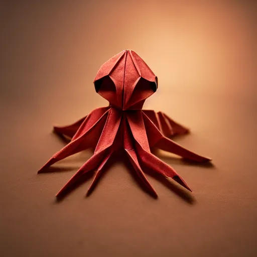 Prompt: an origami octopus, macro photography, ambient light