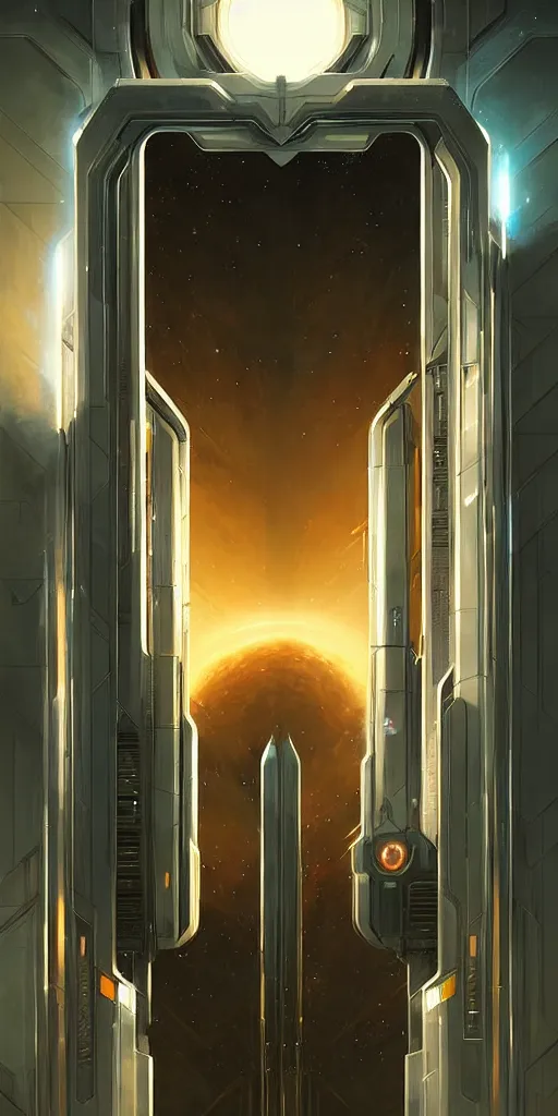 Image similar to hyper realistic art - deco sci - fi double door by jordan grimmer, darek zabrocki