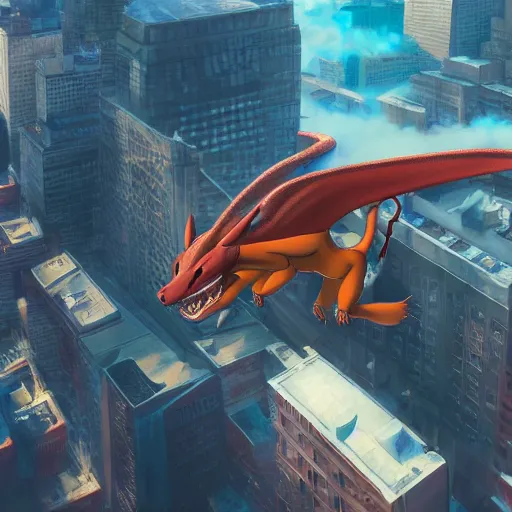 Prompt: charizard flying above new york, made by stanley artgerm lau, wlop, rossdraws, artstation, cgsociety, concept art, cgsociety, octane render, trending on artstation, artstationhd, artstationhq, unreal engine, 4 k, 8 k