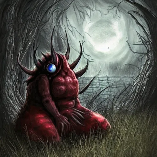 Prompt: ladybug as a monster, fantasy art style, scary atmosphere, nightmare - like dream by dark souls