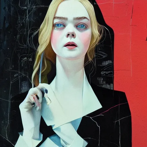 Prompt: Elle Fanning in The Godfather Part 2 picture by Sachin Teng, asymmetrical, dark vibes, Realistic Painting , Organic painting, Matte Painting, geometric shapes, hard edges, graffiti, street art:2 by Sachin Teng:4