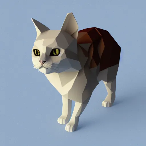 Prompt: low poly render of a cat on a white background isometric 3D Utra HD