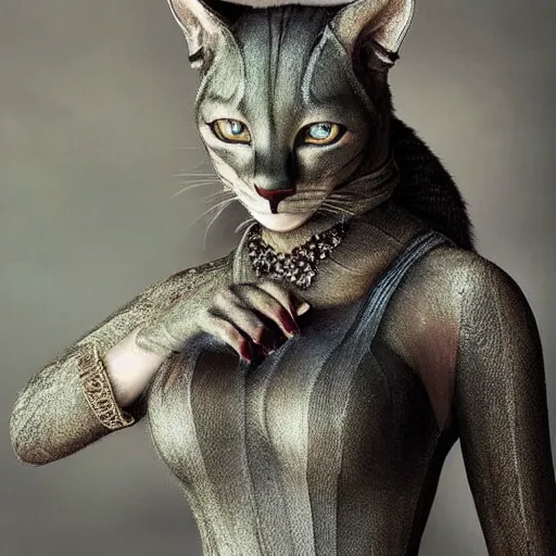 Image similar to photograph of an extremely beautiful Khajiit, high quality fashion photograph by Mario Testion