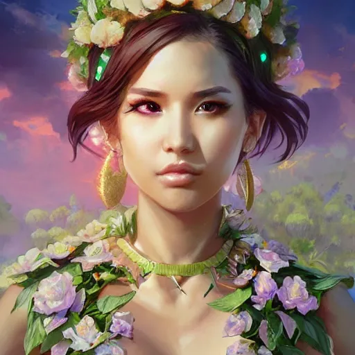 Prompt: pokimane as the goddess of earth, art by artgerm and greg rutkowski and sakimichan, trending on artstation